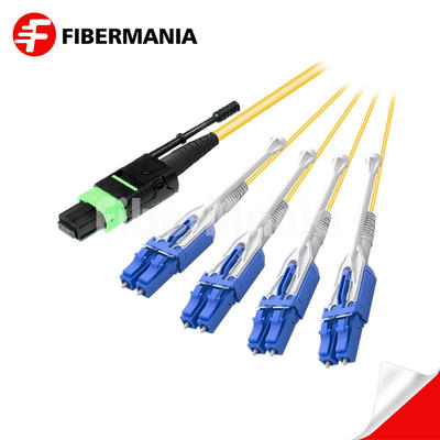 8 Fiber MTP Male to LC Uniboot Fanout Cable With Pull Tabs OS2 9/125 Single Mode 1M