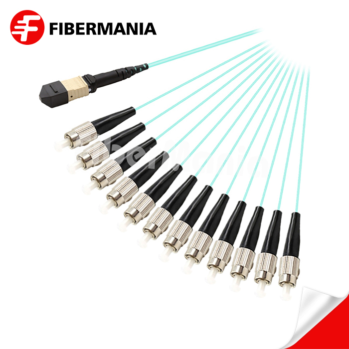 MTP Female to 12 FC Simplex Fanout Cable 12 Fibers OM3 50/125 1M