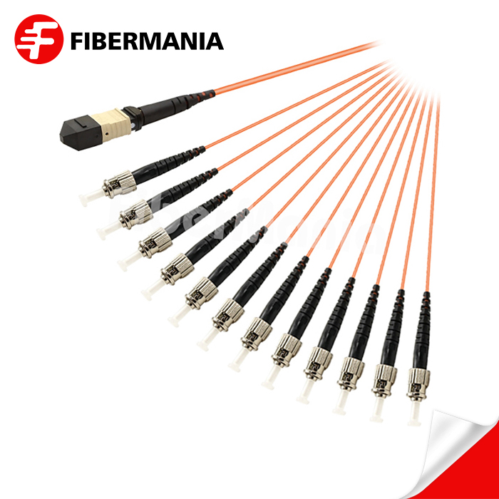 MTP Female to 12 ST Simplex Fanout Cable 12 Fibers OM1 62.5/125 1M