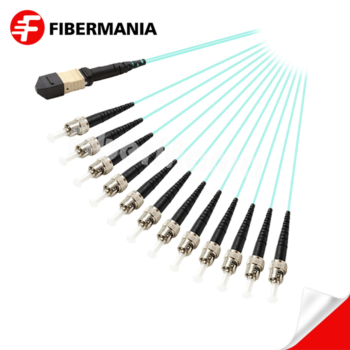 MTP Female to 12 ST Simplex Fanout Cable 12 Fibers OM3 50/125 1M