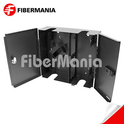 Wall Mount Fiber Enclosure Holds 4 LGX Adapter Panels With Double Doors Black