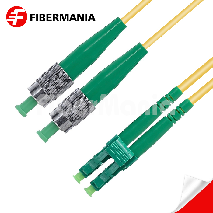 1M FC/APC-LC/APC Duplex 9/125 OS2 Single Mode OFNR Fiber Optic Patch Cable 3.0mm – Yellow