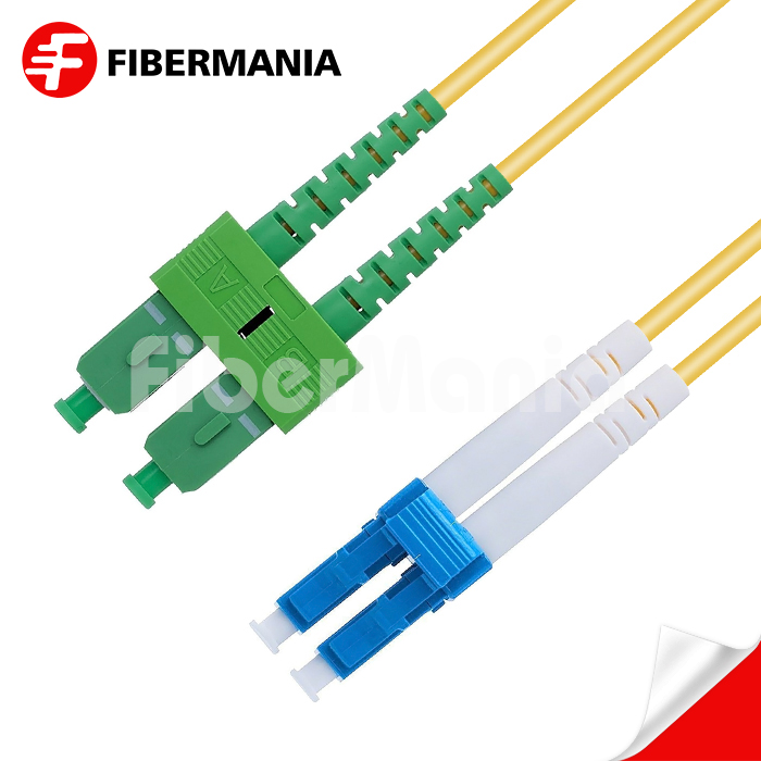1M SC/APC-LC/UPC Duplex 9/125 OS2 Single Mode OFNR Fiber Optic Patch Cable 3.0mm – Yellow