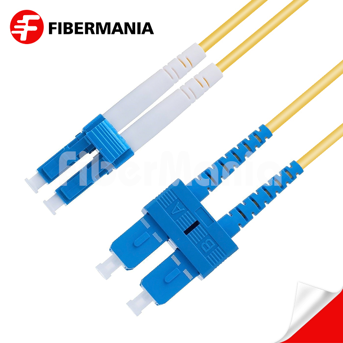 1M SC/UPC-LC/UPC Duplex 9/125 OS2 Single Mode OFNR Fiber Optic Patch Cable 3.0mm – Yellow