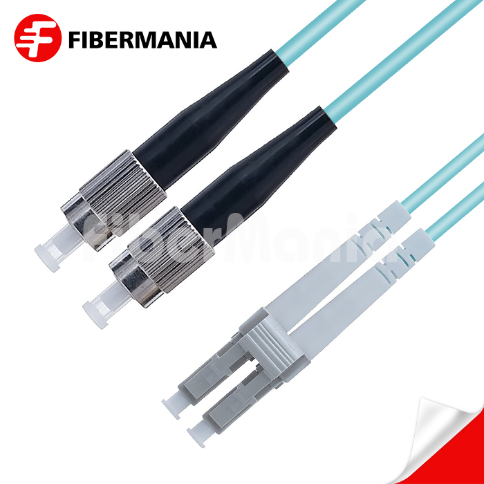 1M FC/UPC-LC/UPC Duplex 10G OM3 50/125 Multimode OFNR Fiber Optic Patch Cable 3.0mm – Aqua