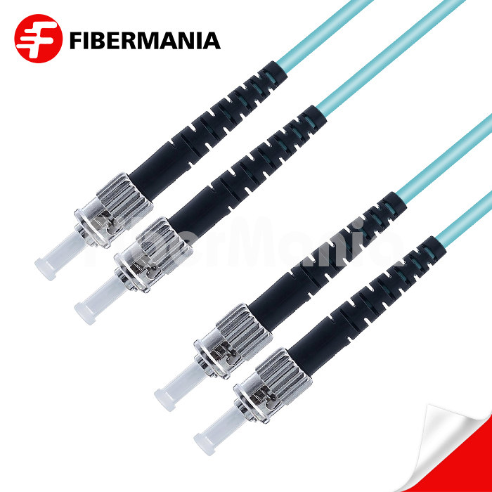 1M ST/UPC-ST/UPC Duplex 10G OM3 50/125 Multimode OFNR Fiber Optic Patch Cable 3.0mm – Aqua