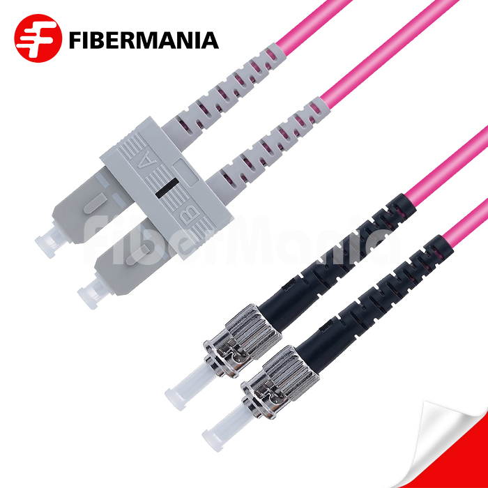 1M ST/UPC-SC/UPC Duplex 40G/100G OM4 50/125 Multimode OFNR Fiber Optic Patch Cable 3.0mm – Magenta