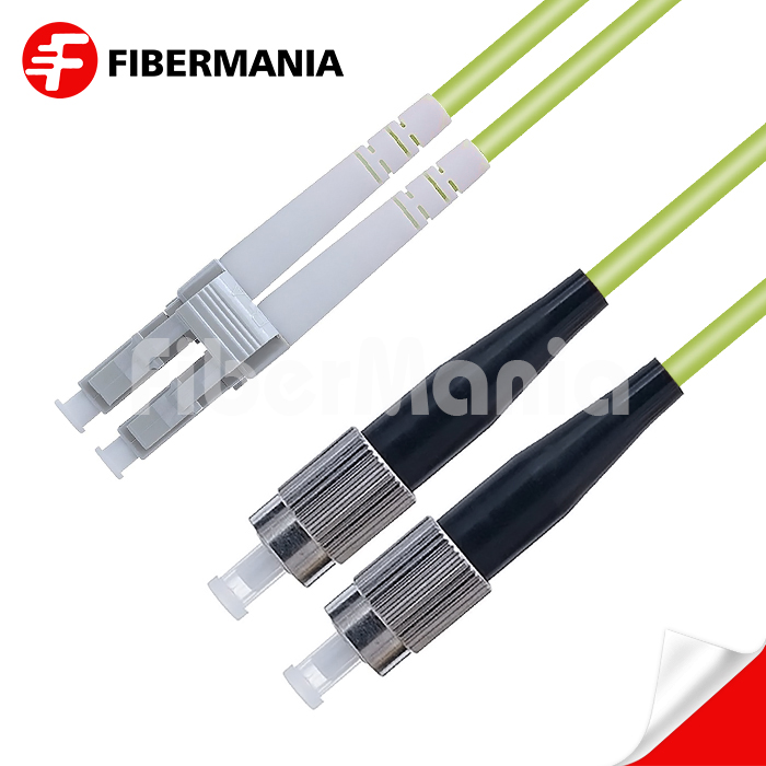 1M LC/UPC-FC/UPC Duplex 100G OM5 50/125 Multimode OFNR Fiber Optic Patch Cable 3.0mm – Lime