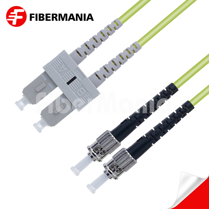 1M SC/UPC-ST/UPC Duplex 100G OM5 50/125 Multimode OFNR Fiber Optic Patch Cable 3.0mm – Lime