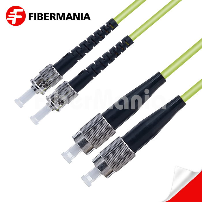 1M ST/UPC-FC/UPC Duplex 100G OM5 50/125 Multimode OFNR Fiber Optic Patch Cable 3.0mm – Lime