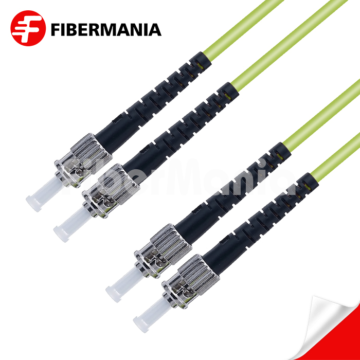 1M ST/UPC-ST/UPC Duplex 100G OM5 50/125 Multimode OFNR Fiber Optic Patch Cable 3.0mm – Lime