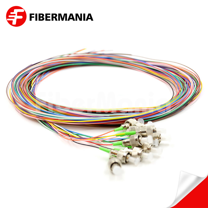 12 Fibers FC/APC 9/125 Single Mode Color-Coded Fiber Optic Pigtail – Unjacketed