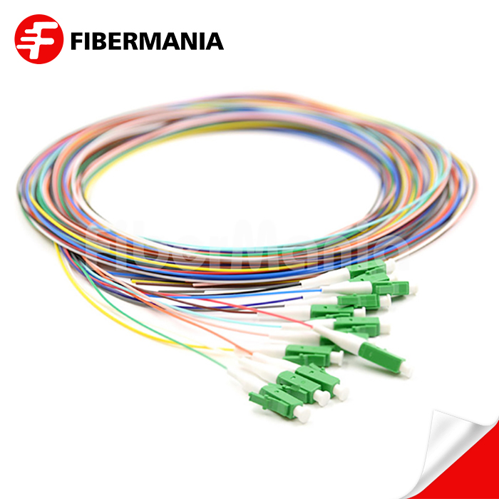 12 Fibers LC/APC 9/125 Single Mode Color-Coded Fiber Optic Pigtail – Unjacketed