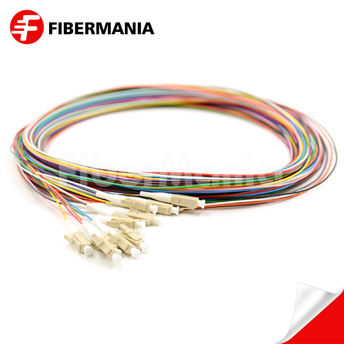 12 Fibers LC/UPC 62.5/125 Multimode Color-Coded Fiber Optic Pigtail – Unjacketed