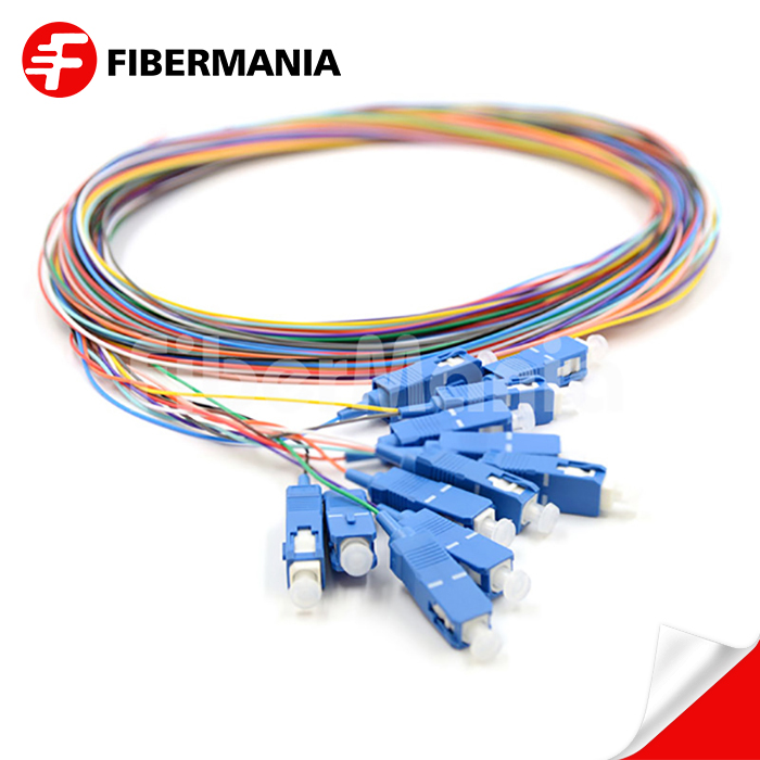 12 Fibers SC/UPC 9/125 Single Mode Color-Coded Fiber Optic Pigtail – Unjacketed