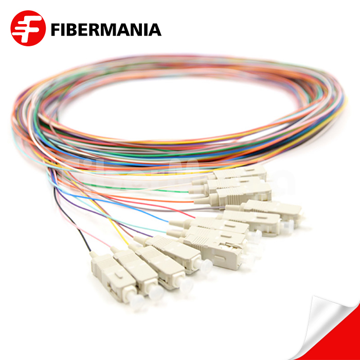 12 Fibers SC/UPC 62.5/125 Multimode Color-Coded Fiber Optic Pigtail – Unjacketed