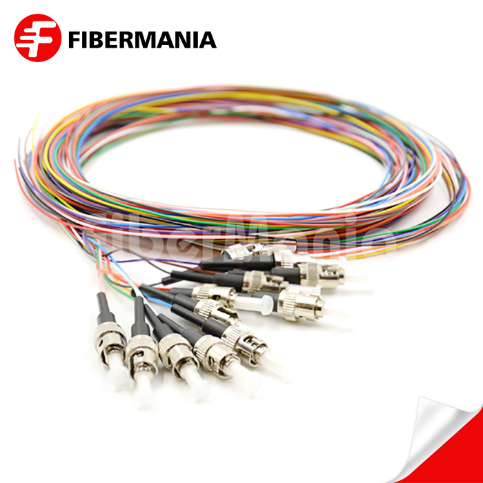 12 Fibers ST/UPC 9/125 Single Mode Color-Coded Fiber Optic Pigtail – Unjacketed