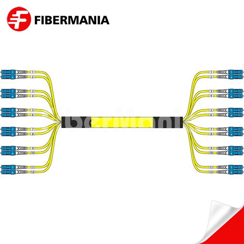 5M LC/UPC-LC/UPC 12 Strand Single Mode 9/125 OS2 OFNR Breakout Cable 3.0mm – Yellow