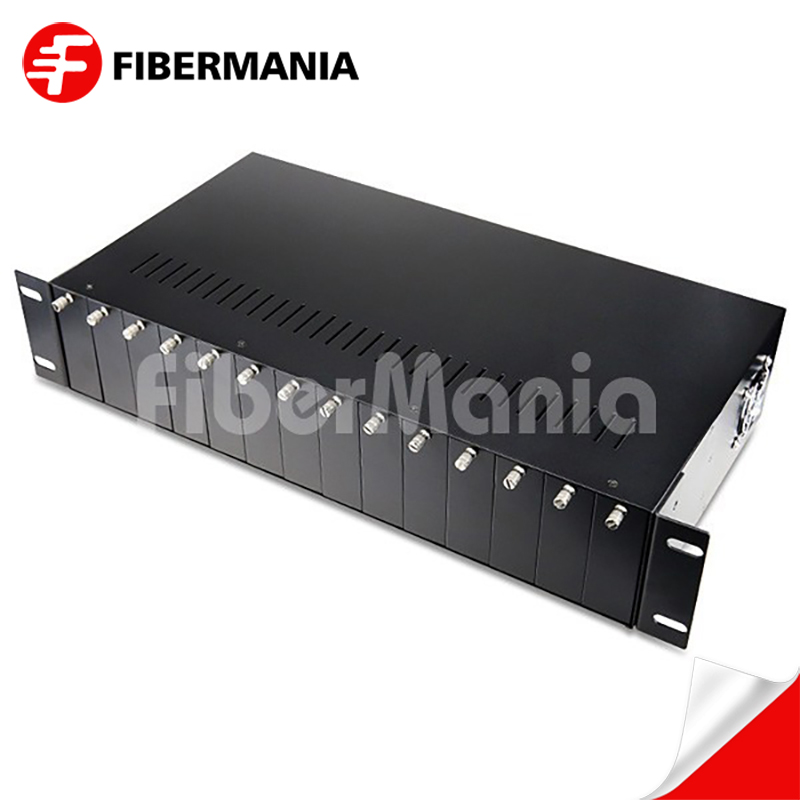 2U 14 Slots Rack Mount Media Converter Chassis For Unmanaged Media Converters, Dual Power Supply