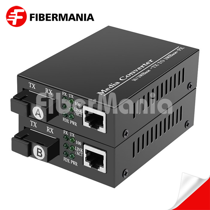Fiber Media Converter, 10/100M BiDi TX1550/RX1310nm SM 20KM, SC Interface, External Power Supply