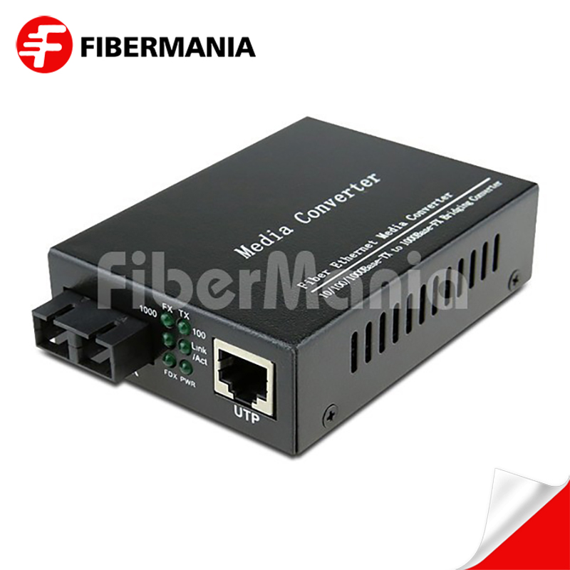 Fiber Media Converter, 10/100/1000M 1550nm Dual Fiber Single Mode 40KM, SC Interface, External Power Supply